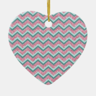 Pink Glitter ZigZag Pattern Ceramic Ornament