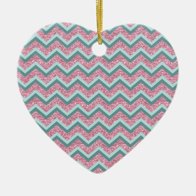 Pink Glitter ZigZag Pattern Ceramic Ornament (Front)