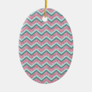 Pink Glitter ZigZag Pattern Ceramic Ornament