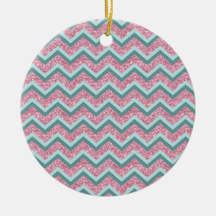 Pink Glitter ZigZag Pattern Ceramic Ornament
