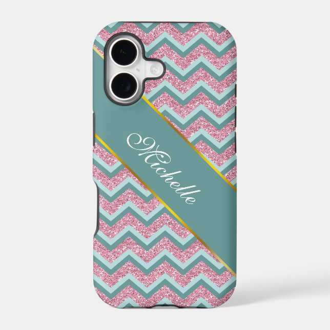 Pink Glitter ZigZag Pattern Iphone Case (Back)