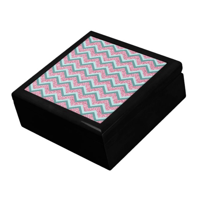 Pink Glitter ZigZag Pattern Jewelry Box (Side)