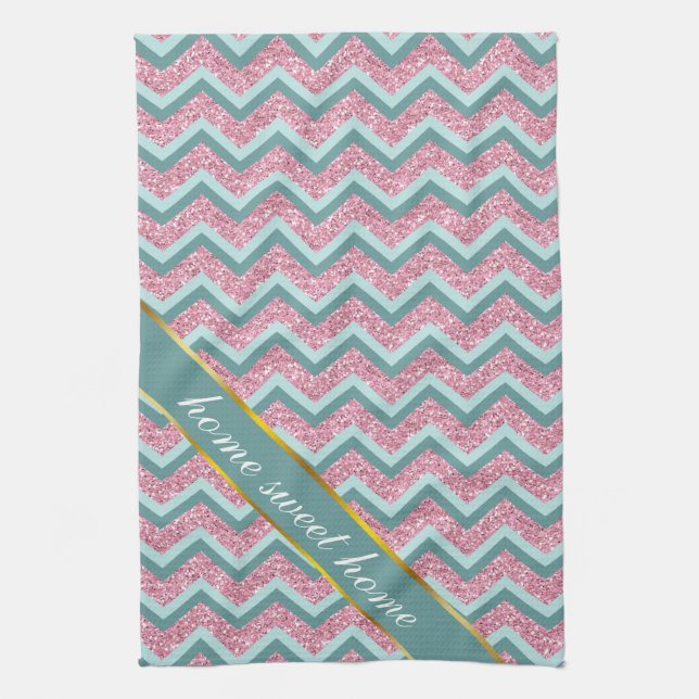Pink Glitter ZigZag Pattern Kitchen Towel (Vertical)