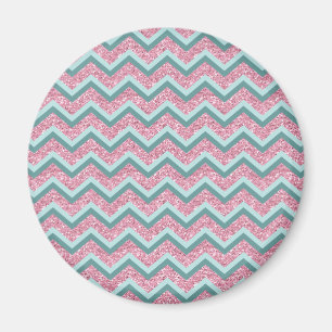 Pink Glitter ZigZag Pattern Magnet