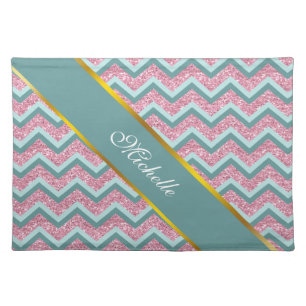 Pink Glitter ZigZag Pattern Placemat