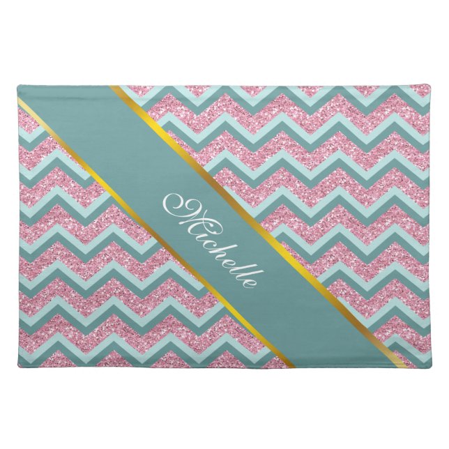 Pink Glitter ZigZag Pattern Placemat (Front)