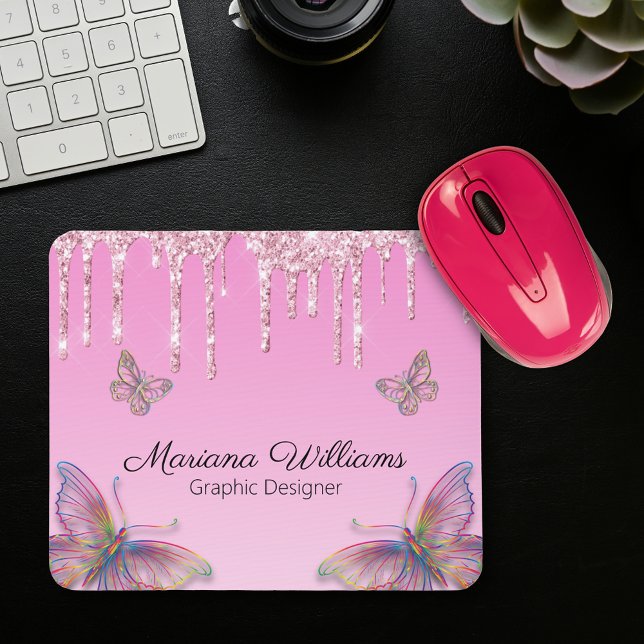 pink glitters butterflies graphic designer  mouse pad (Creator Uploaded)