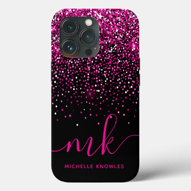 Pink Glitters Monogram & Name Case-Mate iPhone Case (Back)