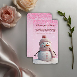 Pink Glitters Winter Snowman Baby Shower Enclosure Card