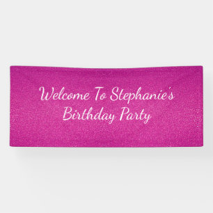 Pink Glittery Abstract Birthday Party Custom Name Banner