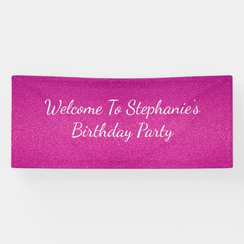 Pink Glittery Abstract Birthday Party Custom Name Banner