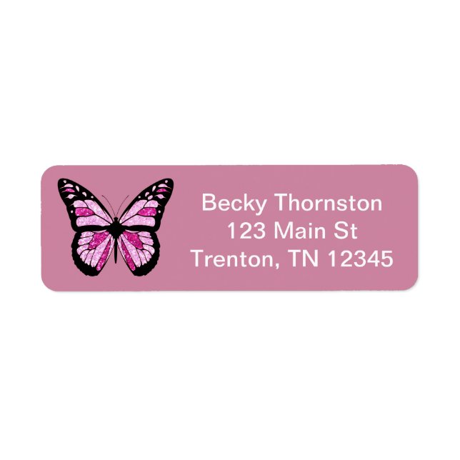 Pink glittery Butterfly Return Address Label (Front)