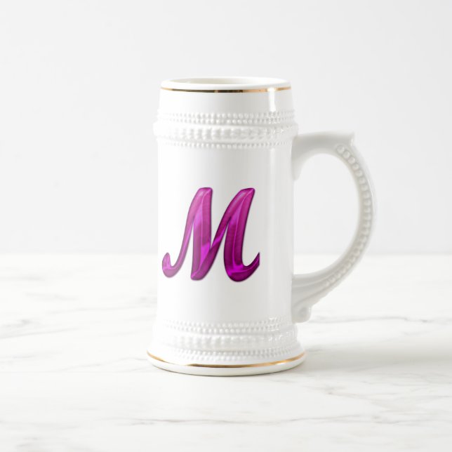 Pink Glittery Initial - M Beer Stein (Right)