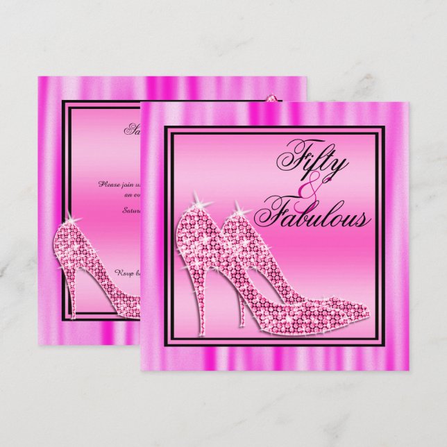 Pink Glittery Stilettos & Music Fabulous 50 Invitation (Front/Back)