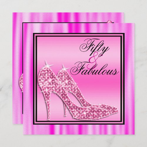 Pink Glittery Stilettos  Music Fabulous 50 Invitation