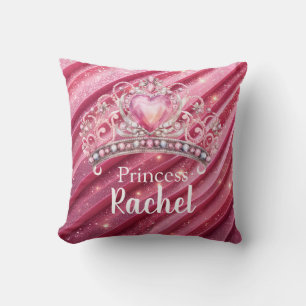 Pink Glittery Tiara Girly Throw Pillow