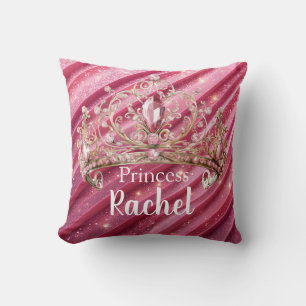 Pink Glittery Tiara Girly Throw Pillow