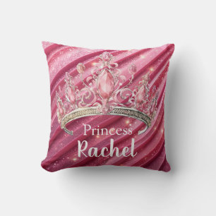 Pink Glittery Tiara Girly Throw Pillow
