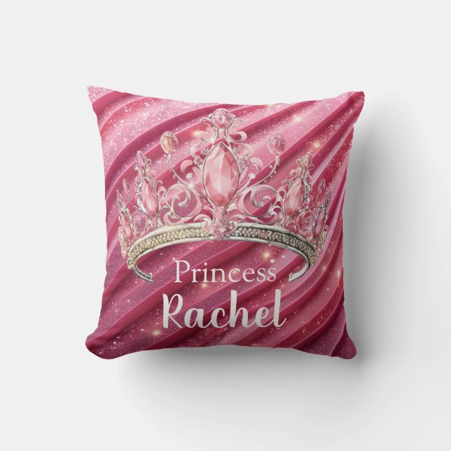 Pink Glittery Tiara Girly Throw Pillow (Front)