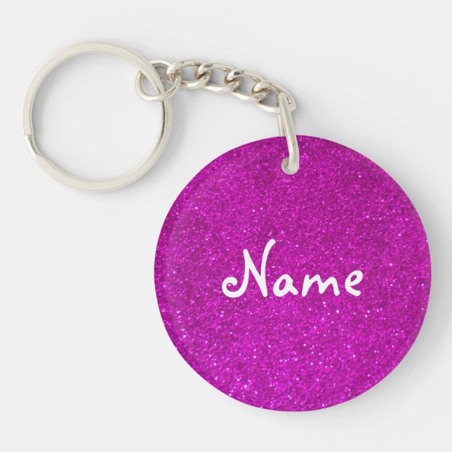 Pink glittler keychain with faux glimmers and name (Front)