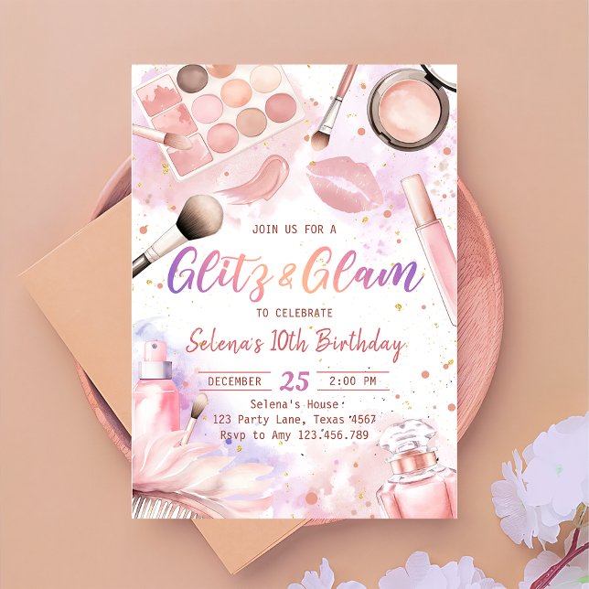 Pink Glitz And Glam Spa Makeup Birthday Party Invitation (Creator Uploaded)