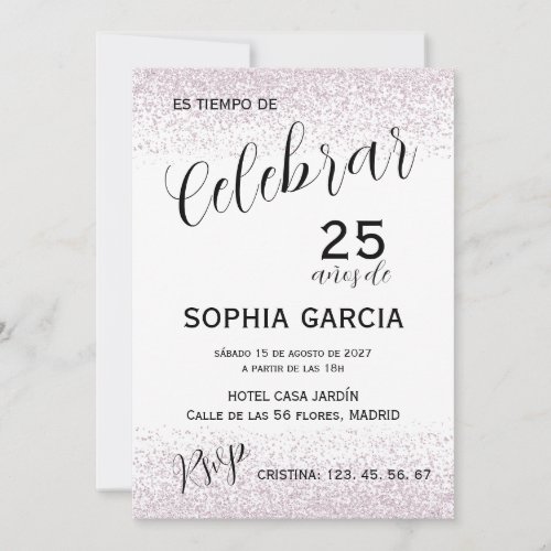 Pink Glitz Celebrar 25 Años Birthday Invitation
