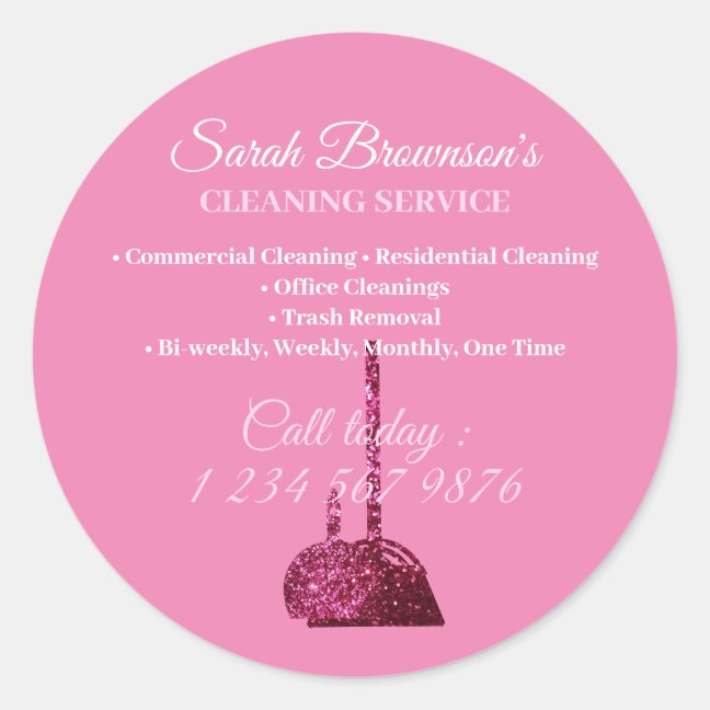 Pink Glitz Glam Cleaning Janitorial Classic Round Sticker