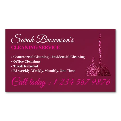 Pink Glitz Glam Cleaning Service Janitorial Business Card Magnet