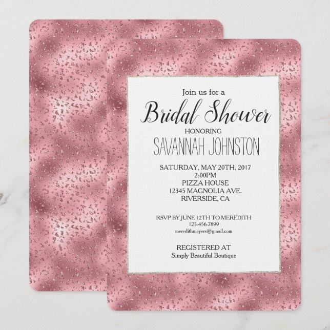 Pink Glitzy Cheetah Print Bridal Shower Invitation (Front/Back)