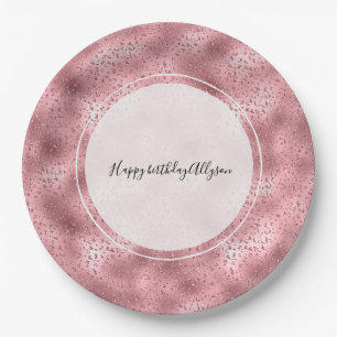 Pink Glitzy Cheetah Print Paper Plates