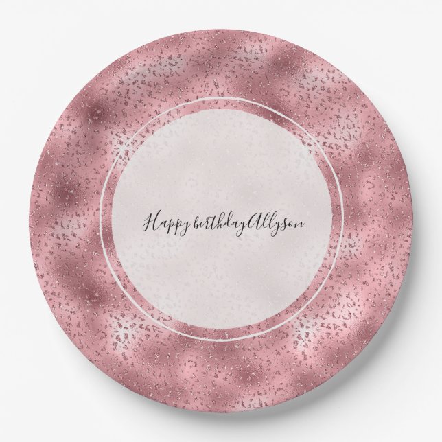 Pink Glitzy Cheetah Print Paper Plates (Front)