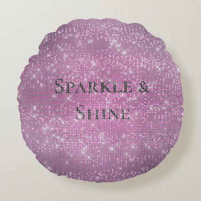 Pink Glitzy Chic Glam Sparkle Round Pillow (Front)