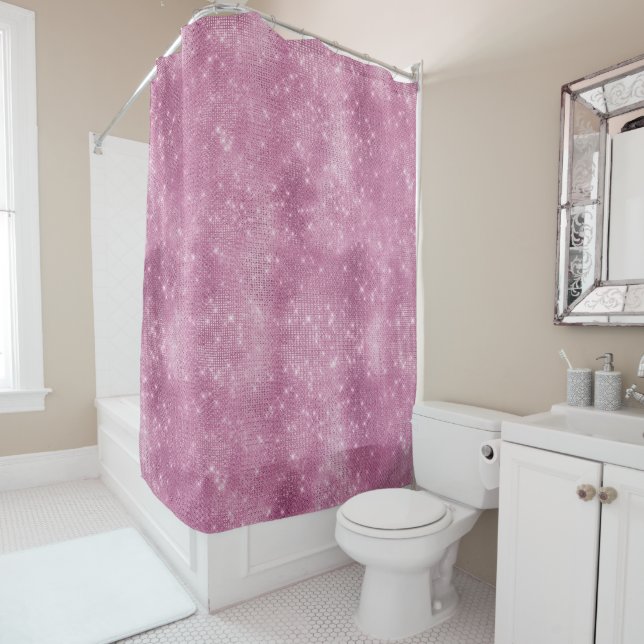 Pink Glitzy Chic Glam Sparkle Shower Curtain (In Situ)
