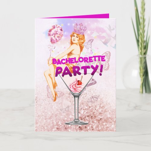 Pink Glitzy Custom Text Details Bachelorette Party Invitation