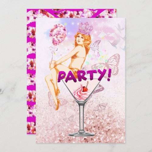 Pink Glitzy Glamorous Bridal Shower Party Invitation