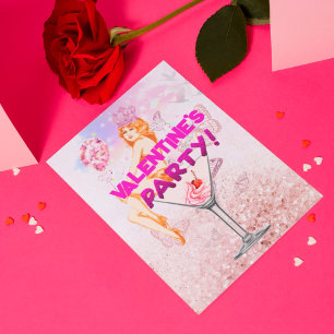 Pink Glitzy Glamorous Valentine's Day Party Invite