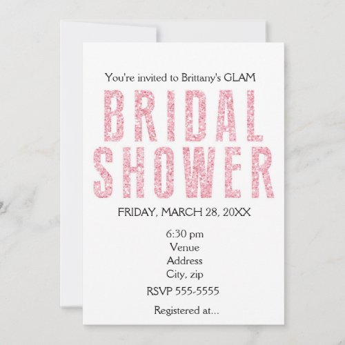 Pink Glitzy Glitter Glam Bridal Shower Invitation