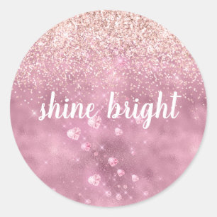 Pink Glitzy Glitter Hearts Classic Round Sticker