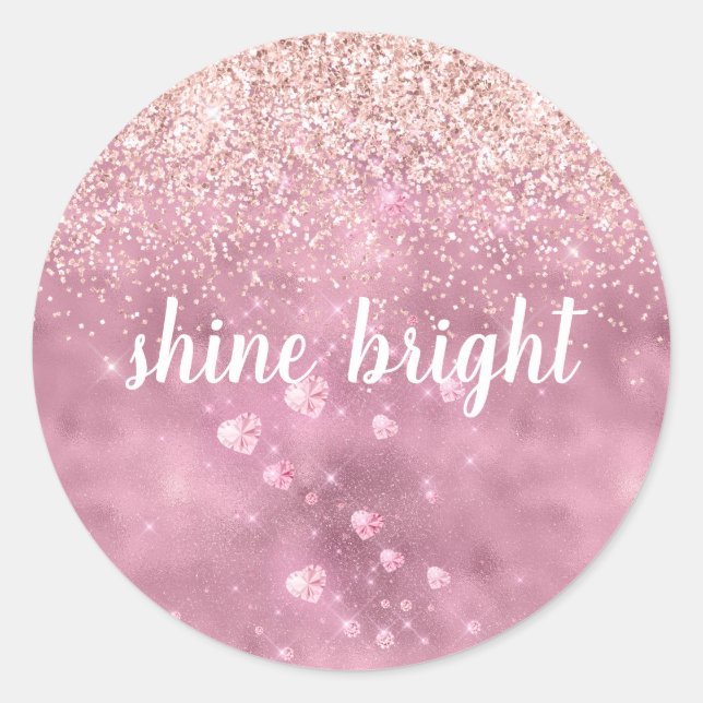 Pink Glitzy Glitter Hearts Classic Round Sticker (Front)