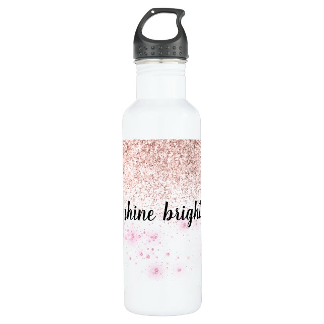 Pink Glitzy Glitter Hearts Stainless Steel Water Bottle (Front)