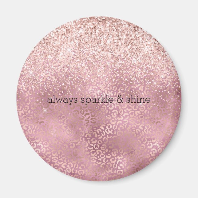 Pink Glitzy Glitter Leopard Print Magnet (Front)