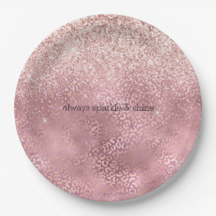 Pink Glitzy Glitter Leopard Print Paper Plates