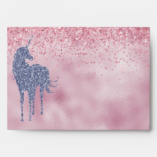 Pink Glitzy Glitter Purple Unicorn Envelope (Front)