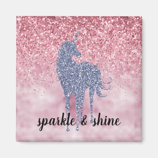 Pink Glitzy Glitter Purple Unicorn Magnet (Front)