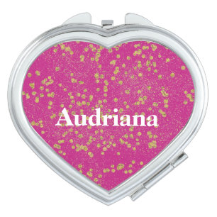 Pink Glitzy Gold Sparkle Confetti Dots Compact Mirror