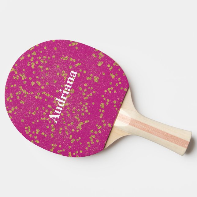 Pink Glitzy Gold Sparkle Confetti Dots Ping Pong Paddle (Side)