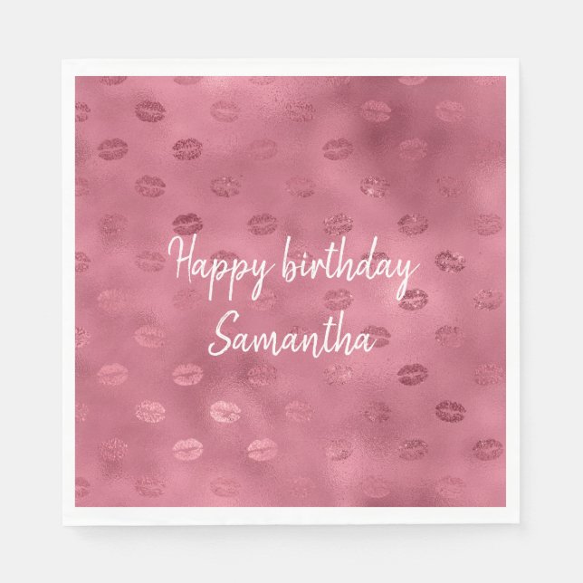 Pink Glitzy Lips Napkins (Front)