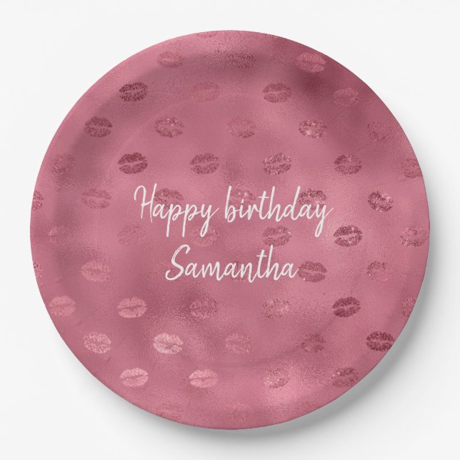 Pink Glitzy Lips Paper Plates (Front)