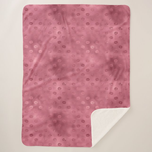Pink Glitzy Lips Sherpa Blanket (Front)