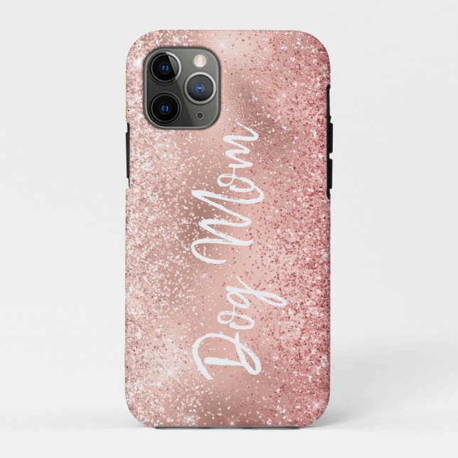 Pink Glitzy Sparkle Glitter Dog Mom Case-Mate iPhone Case (Back)